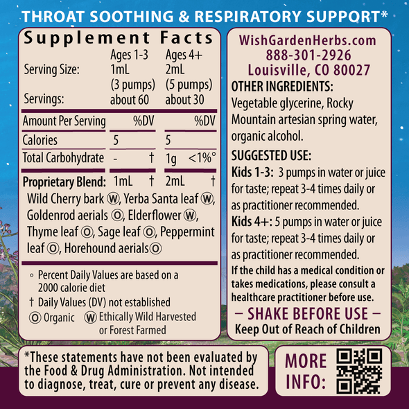 Congestion Rescue Immune Support for Kids ingredients panel