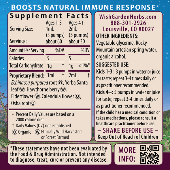 Kick-It Immune Activator For Kids ingredients panel