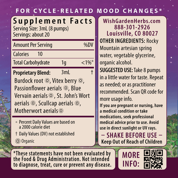 P.M.S. Emotional Mood Support ingredients panel