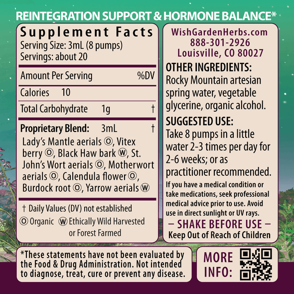 ReBalance After Birth Hormonal ingredients panel