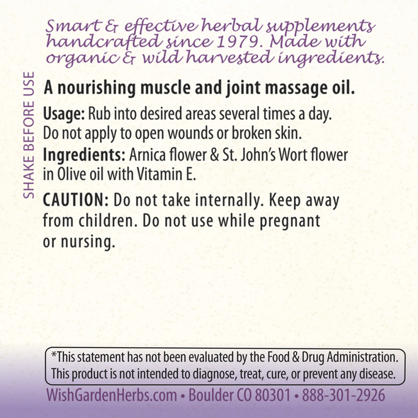 Arnica Oil with St. John's Wort ingredients panel