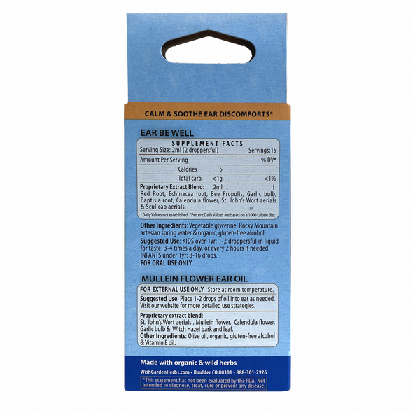 Ear Be Well For Kids + Mullein Flower Ear Oil Kit ingredients panel